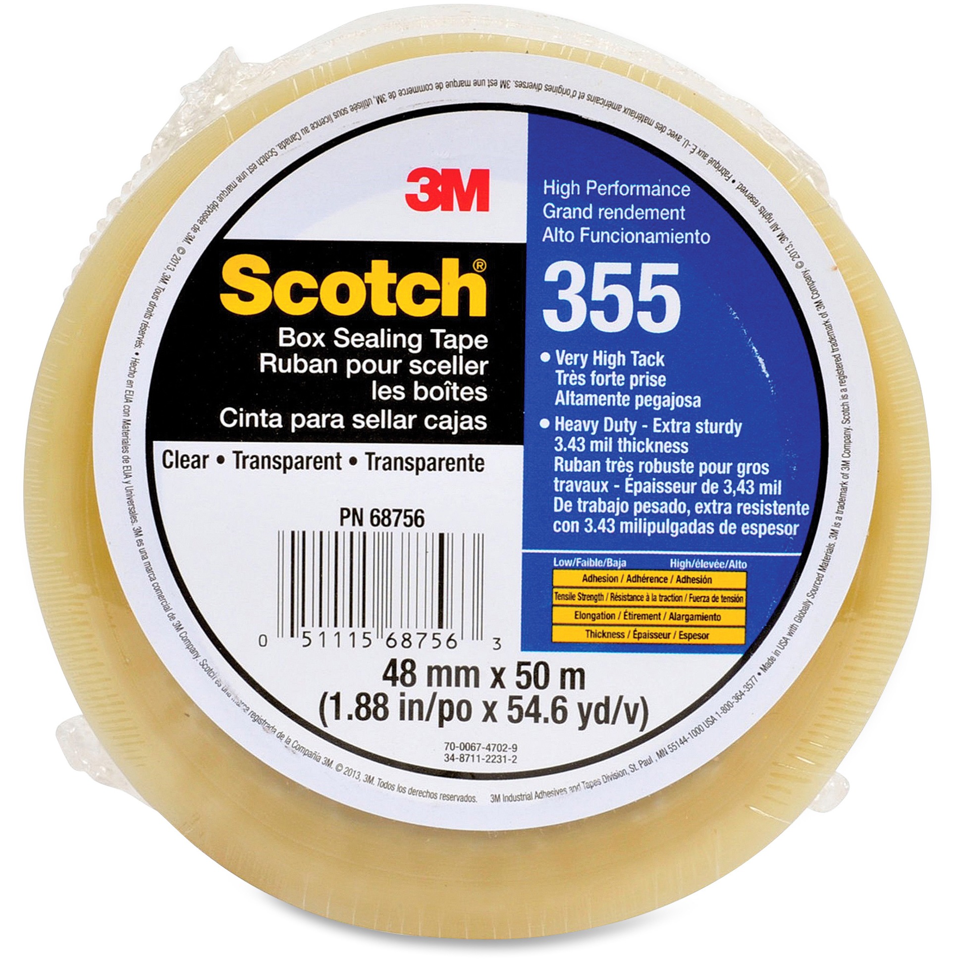 Scotch, MMM35548X50, Box-Sealing Tape 355, 1 / Roll, Clear