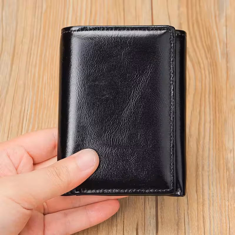 thumbnail image 1 of Cartera de cuero café Retro para hombres, caja fuerte ultrafina, múltiples ranuras para tarjetas, piel de vaca de primera capa, regalo, 1 of 8