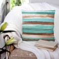 thumbnail image 3 of 18x18 Pillow Covers Set of 2, Turquoise Brown Throw Pillow Covers Decorative Couch Cushion Case, Watercolor Modern Abstract Striped Microfiber Square Pillowcases for Bedroom Car Living Room, 3 of 7