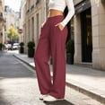 thumbnail image 4 of Oksale Yoga Sweatpants for Women Stretchy High Waisted Wide Legged Sweat Pants with Pockets Casual Trendy Side Drawstring Bottom Trousers Fall Clothes Wine M, 4 of 9