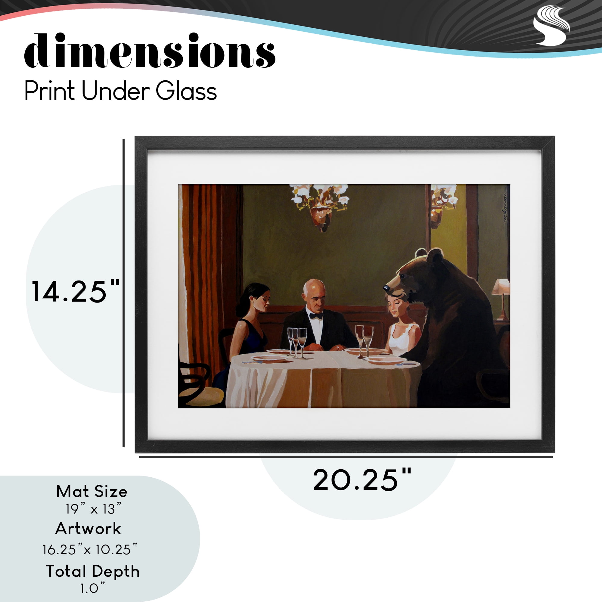 Dinner Guests & Steve Black Framed Print Under Glass, design by Keith Thomson