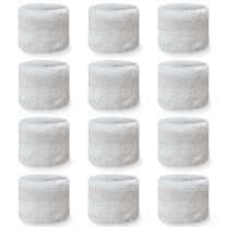 COUVER Youth Wrist Sweatbands Sports Athletic Cotton Terry Cloth, White, Set of 12