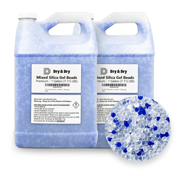 2 Gallon "Dry & Dry" Blue & White Mixed Indicating Silica Gel Beads (Industry Standard 3-5 mm), 3D Printer Desiccant - Reusable(14-15 LBS)