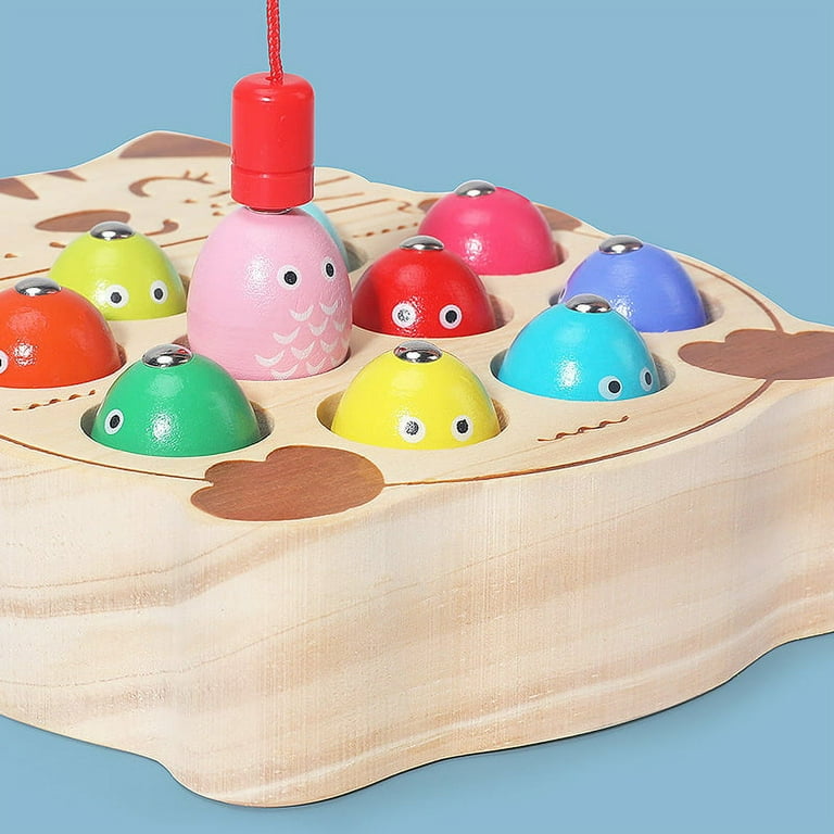 Wooden Toys Magnetic Fishing Game, Montessori Wooden Games for Babies Puzzle Development, Size: 5.91L*5.71W*1.57H, Other