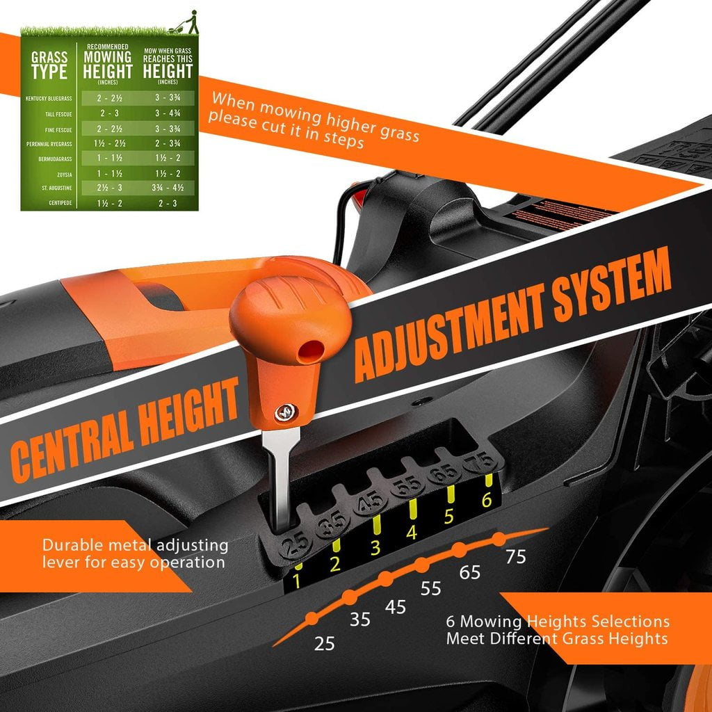 TACKLIFE Lawn , 14 Inch Electric Lawn , 6 Cutting Heights (0.98