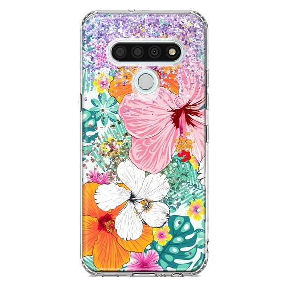 MUNDAZE LG Stylo 6 Shockproof Clear Hybrid Protective Phone Case Hawaiian Vibes Hibiscus Flowers Monstera Summer Cover