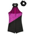 thumbnail image 6 of Alvivi Kids Girls Sequins Gymnastics Dance Leotard Sleeveless Trembling Short Jumpsuit with Headwear Hot Pink&Black 4, 6 of 7