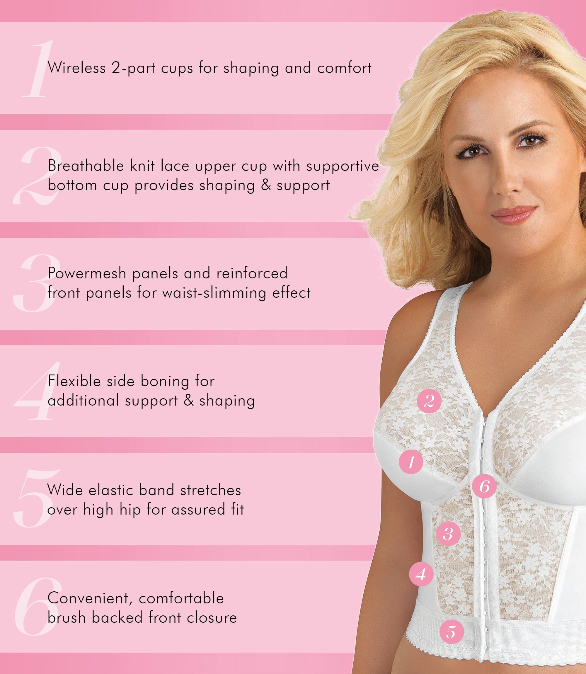 Exquisite Form 5107565 Fully® Slimming Wireless Back & Posture Support Longline Bra with Front Closure & Lace
