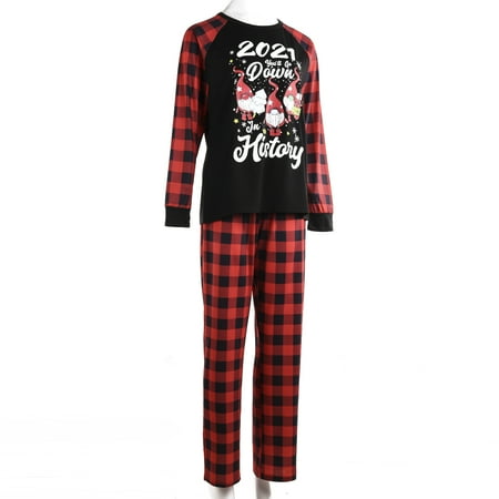 

TSEXIEFOOFU Christmas Family Pajamas Set Plaid Letter Print Long Sleeve O-neck T-shir Trousers/Romper