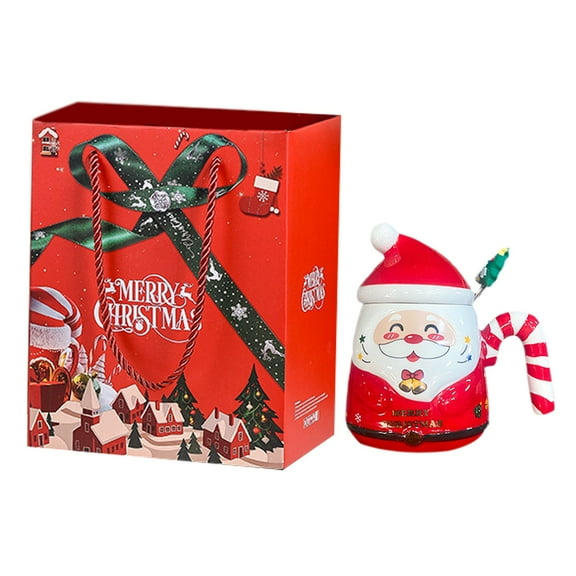 Christmas Mug, Cute Ceramic Tea mugs with Santa Lid & Spoon, Novelty Cup for Milk, Coffee, Hot Chocolate, Gift for Women, Kids, Colleagues, Family, Friends, Gift Box