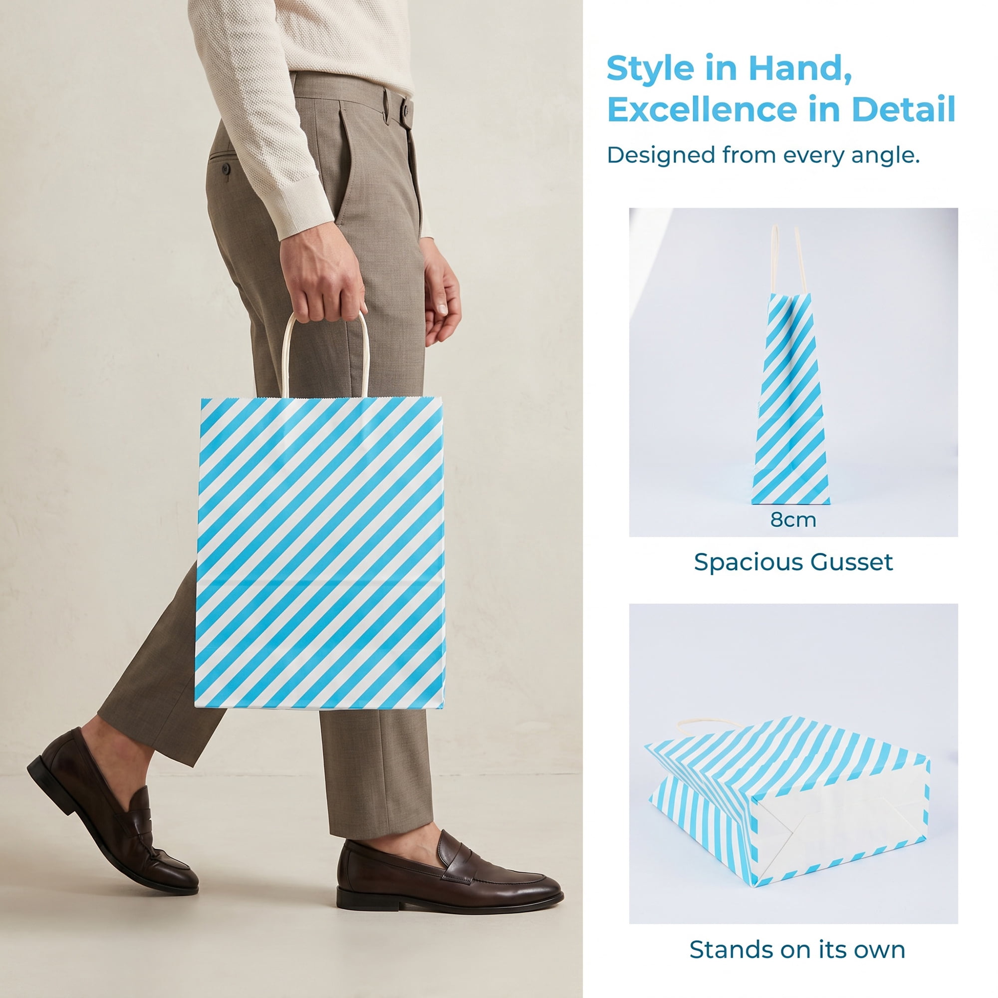 Unique Bargains 6Pcs Diagonal-stripe Gift Bag with Handles Blue 8.7" x 4.3" x 10.6"