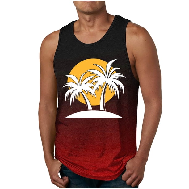 Camiseta sin mangas de cuello redondo para hombre, estampada, informal, deportiva, elástica, de moda, de poliéster.