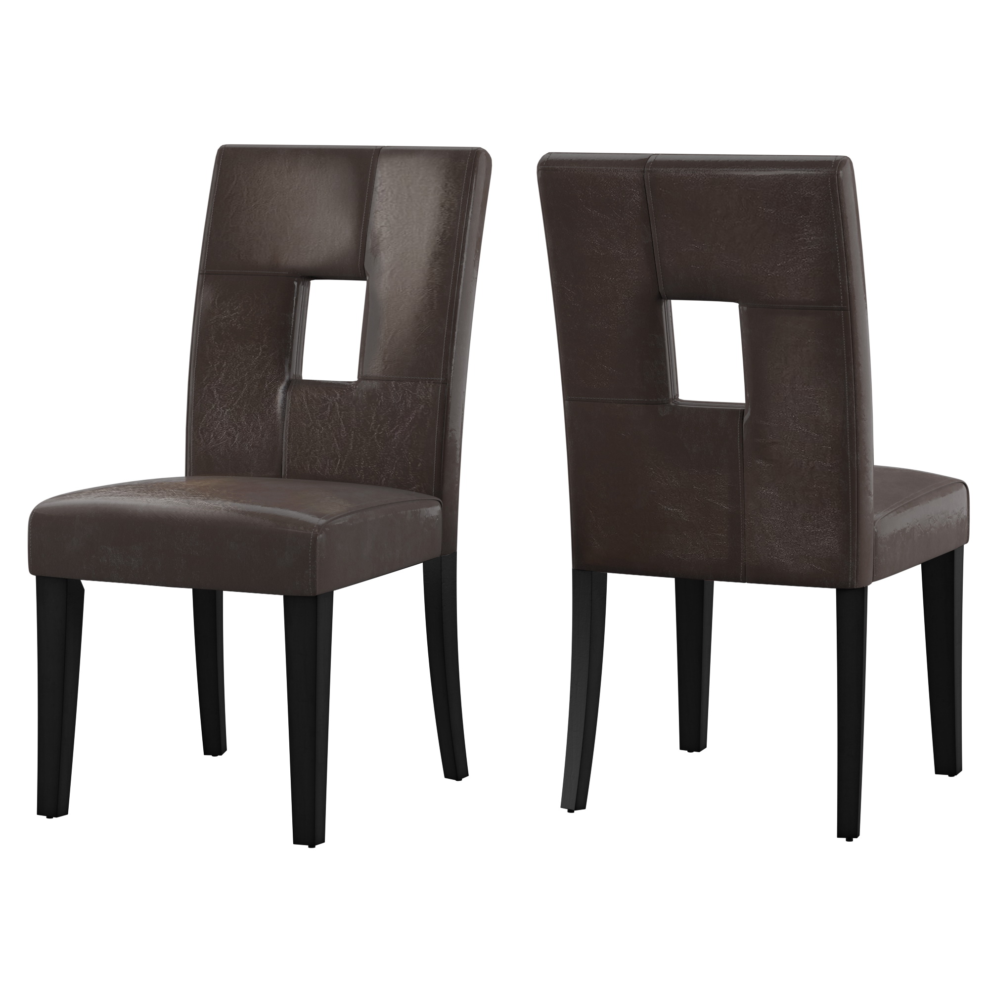 Weston Home Landen Keyhole Faux Leather Dining Side Chair, Dark Brown (Set of 2)