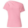 thumbnail image 4 of Tops for Women Trendy Off Shoulder Slim Fitted Shirts Summer Fashion Casual Solid Color Short Sleeve Blouses (S, Pink), 4 of 7
