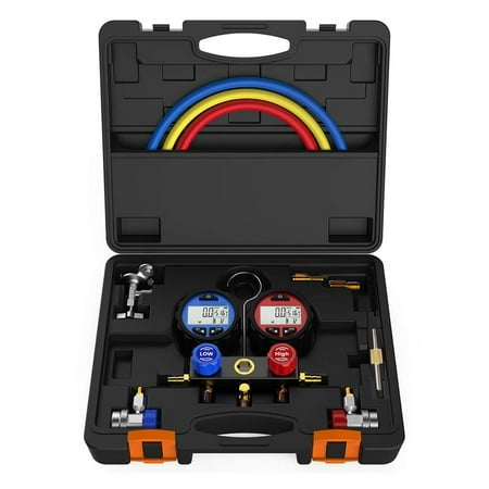 DMG-3 AC Manifold Gauge Set 2 Way Fits R134A R410A And R22 Refrigerants With Hoses Coupler Adapters+ Carrying Case Easy to Install