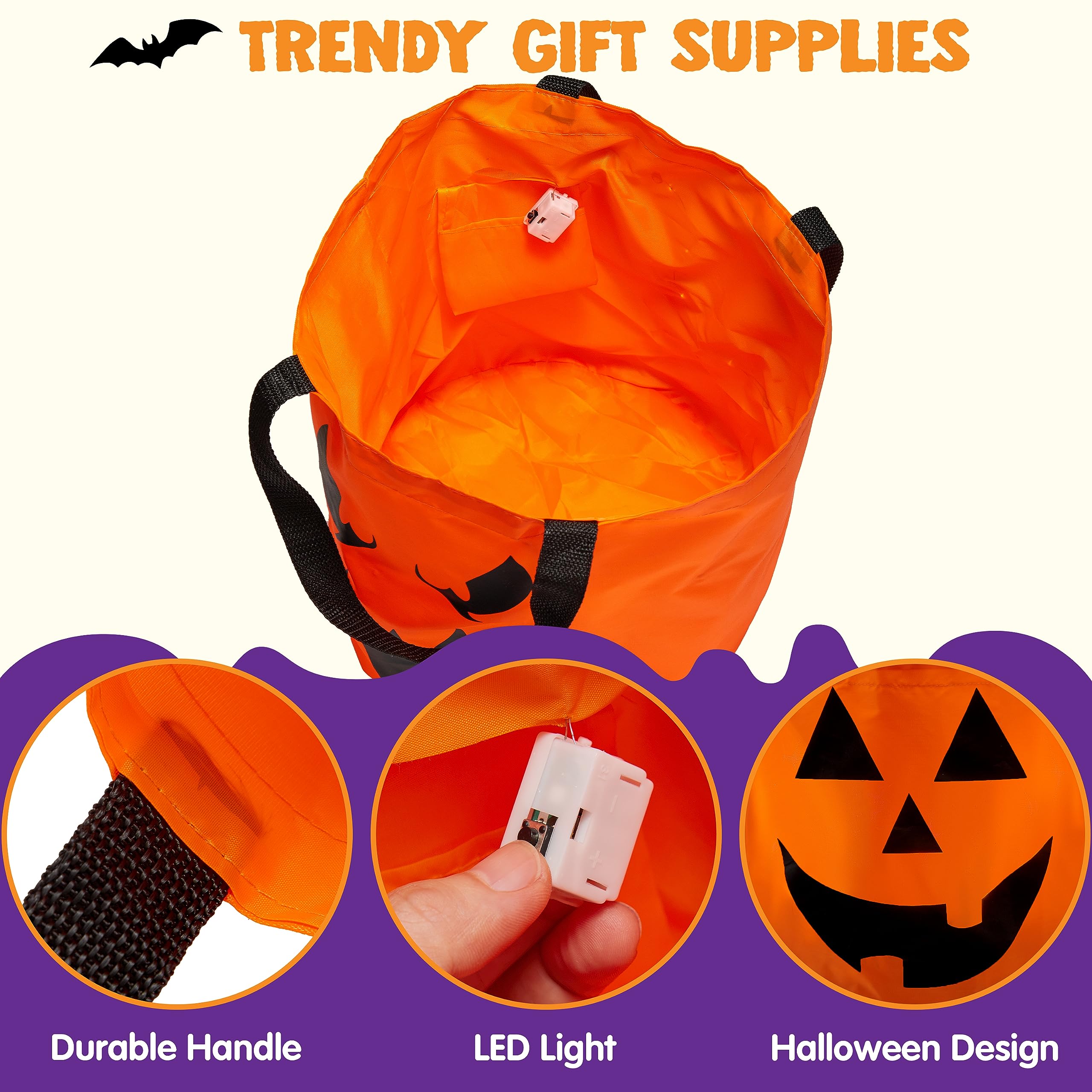 Joyfy Halloween LED Light Pumpkin Candy Buckets, 2-Pack photo 5
