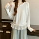 thumbnail image 5 of Camisetas para mujer,Top de encaje de manga larga y cuello alto para mujer, jersey de mezcla acrílica, camisa informal con cuello en V para uso diario, sopatenor, 5 of 9