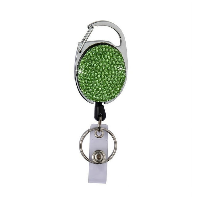 Crystal Retractable Keychain Shinny Rhinestones Badge Reel ID Lanyard Name Tag Card Holder Badge Holder Car Key Chain Belt Clips Green