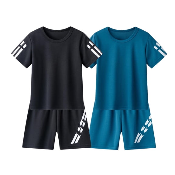 Vornjynx Boys Activewear 4 Piece Sets, Short Sleeve Quick Dry T-Shirt and Shorts Kids Performance Athletic Outfits Brown Size 10-12