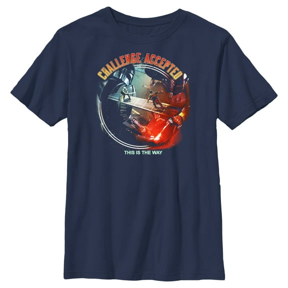 Boy's Star Wars: The Book of Boba Fett Challenge Accepted This is the Way  Graphic Tee Navy Blue X Small