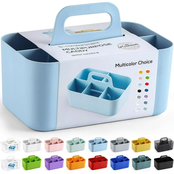 Multiuse Caddy Organizer with Handle - Stackable Plastic Tote Bin - Art Craft Supplies, Office, Desk, Stationery Pen Holder, Kitchen, Utensil, Makeup, Bathroom, Shower, Cleaning