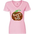 thumbnail image 3 of Inktastic Happy Fall Plaid Pumpkin Women's V-Neck T-Shirt, 3 of 5