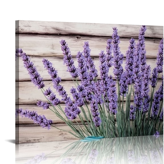Lavender Canvas Wall Art Purple Floral Pictures Wall Decor Purple Lavender Flowers Picture on Vintage Wood Background for Farmhouse Rural Decor