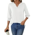 thumbnail image 3 of UVN Summer V Neck Womens Blouses Dressy Casual 3/4 Sleeve Shirts Ladies Tunic Tops, 3 of 8