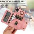 thumbnail image 2 of Dteck for iPhone XR Case with Card Holder, Retro PU Leather Wallet Case with Rotating Ring Kickstand, Slim Back Protective Cover Case for iPhone XR,Pink, 2 of 7