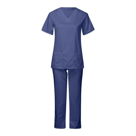 

Matching Family Pajamas Sets PJ s Men & Women Short Sleeve V-neck Tops+Pants Nursing Working Uniform Set Suit