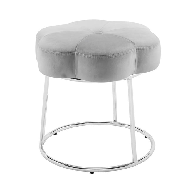 Taburete de tocador Benjara Accent BM233623 con estructura de metal tubular y asiento floral gris cromado