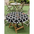 thumbnail image 4 of Outdoor Tablecloth with Umbrella Hole for Patio/Picnic/Party/Camping, Black Rhombus Waterproof Table Cloth Round Cover Washable, Retro Abstract Geometric Pattern (Dia 54"), 4 of 8
