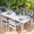 thumbnail image 2 of Navy Blue Spring Floral Table Cloths for 5 Foot Rectangle Tables, Farmhouse Butterfly Watercolor Patio Waterproof Elastic Fitted Tablecloths, Washable Rectangular Table Cover for Camping, 2 of 8