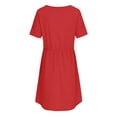 thumbnail image 6 of FRSASU Women's Mini Dress Casual V Neck Short Sleeve Pleated Dresses Solid Color Loose Fit Fashion Summer Dress Red, 6 of 8