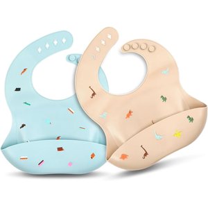 2PCS Baby Bibs Silicone Feeding Bibs Baby Bibs Silicone Bibs for Feeding and Adjustable Waterproof Bibs