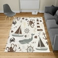 thumbnail image 2 of Nautical Turkish Area Rug, Pastel Colored Composition of Lighthouse Sailboat Fish Shells Octopus, Soft Carpet for Living Room Decor with Distressed Look, 5.2' X 7.6', Chocolate and Grey, by Ambesonne, 2 of 4