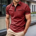 thumbnail image 2 of IWRICH Men's Short Sleeve Polo Shirts Quarter-Zip Casual Slim Fittops Lapel Neck Basic V Neck Tees Red XL, 2 of 7