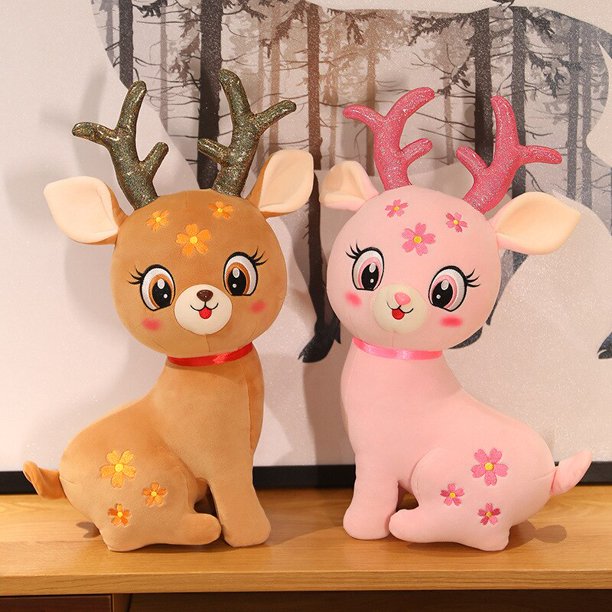 2022 New Cute Sika Deer Plush Doll / Deer Dummy with Antlers / Children's Birthday Gift / Family Decoration zhangmengya LED