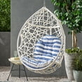thumbnail image 3 of White & Blue Hanging Egg Chair - Wicker Basket Swing Chair with Cushions for Indoor & Outdoor Use - Trendy Patio or Living Room Furniture - bohemian decor, 3 of 9