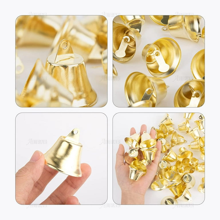 Menkey , 50 Pack Gold Mini Jingle Bells Small Liberty Bell 38mm Craft Decorative Bell Xmas Tree Ornaments for Party Wind Chimes Holiday Decor DIY Craft
