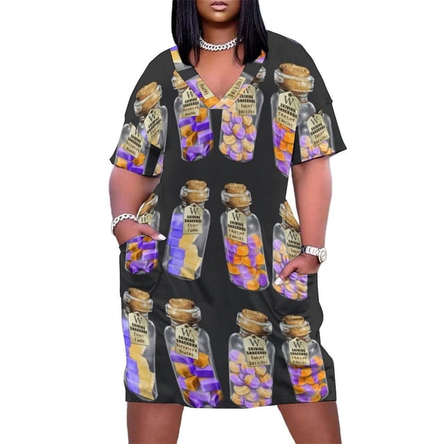 Doble de todo, por si acaso *Skiving Snax* Vestido holgado con bolsillos, estilo coreano, vestidos largos para mujer