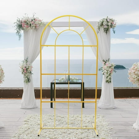 2M Wedding Arch Backdrop Stand, Gold Wedding Arches for Ceremony, Floral Balloon Arch Stand, Garden Arbor Frame, Photo Booth Background Decoration for Wedding Birthday Party Baby Shower (Style 3)