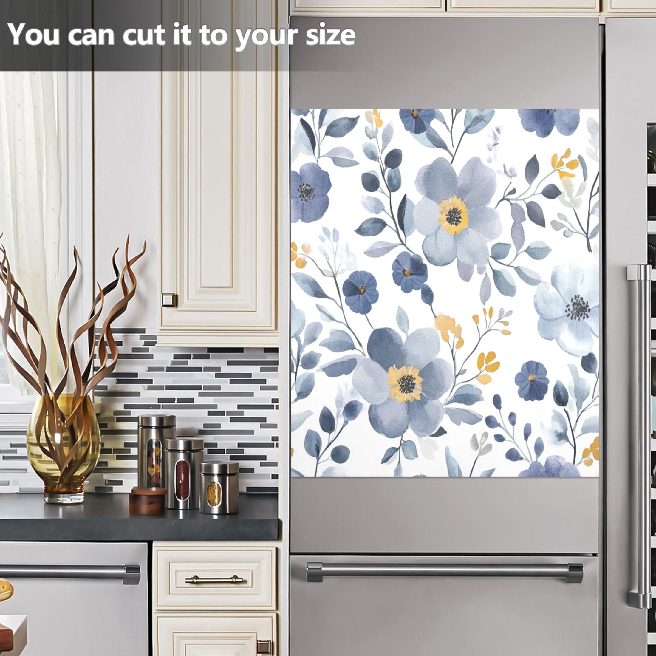 Dishwasher Magnetic Sticker 23x26 Inch Refrigerator Magnetic Sticker Washing Machine Magnetic Sticker Kitchen Panel Magnetic Sticker Home Decor Grey Cartoon Flower