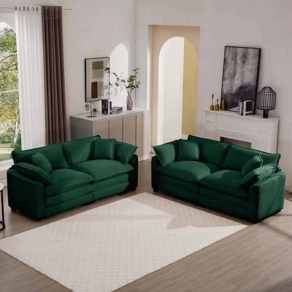 Modern Green Corduroy Two-Piece Living Room Sofa with Unrivaled Comfort