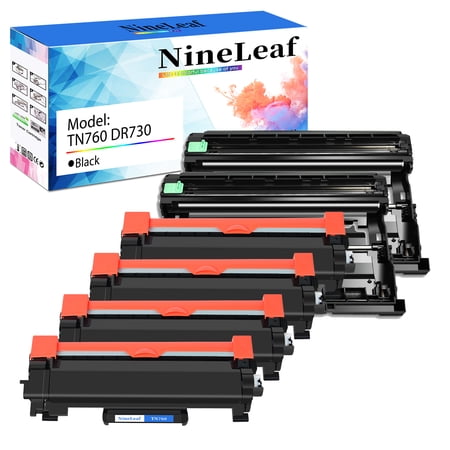 NineLeaf TN760 DR730 set Compatible Toner Cartridge and Drum Unit Replacement for Brother TN-760 TN730 DR-730 use for MFC-L2710DW MFC-L2750DW HL-L2350DW HL-L2370DW Laser Printer (4 Toner,2 Drum)