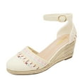 thumbnail image 1 of Dream Pairs Women's Comfort Wedge Espadrilles Sandals Ankle Strap Close Toe Platform Shoes Amanda-2 Beige/White Size 11, 1 of 5