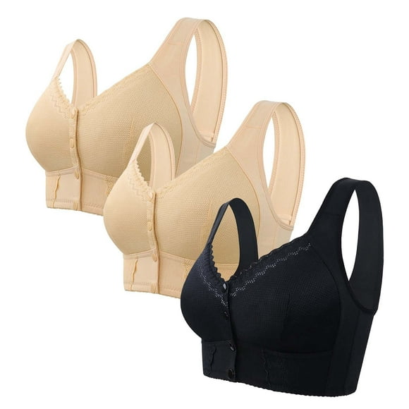 Bras for Women Pack Moona Bra for Senior Front Closure Breathable Bra for Seniors Wirefree Bras for Older Women - Hontri