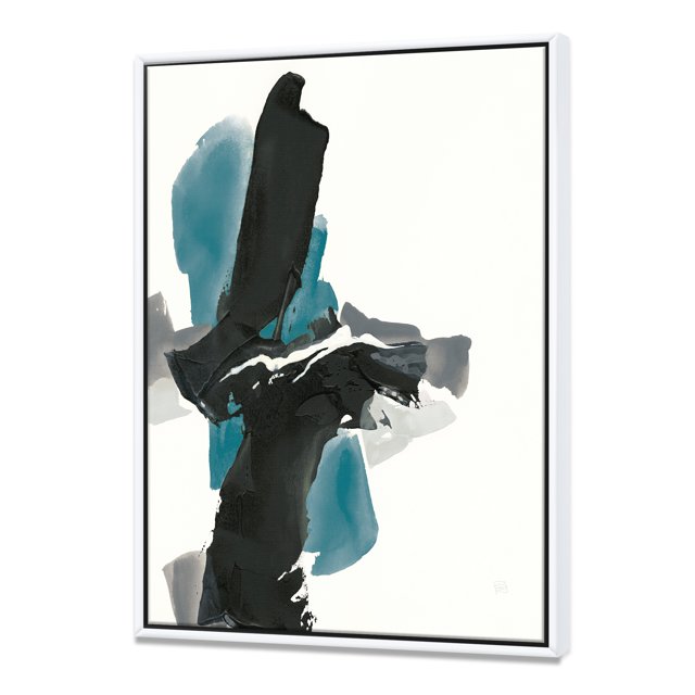 Geometric Black and Teal IV - Modern & Contemporary Framed Canvas