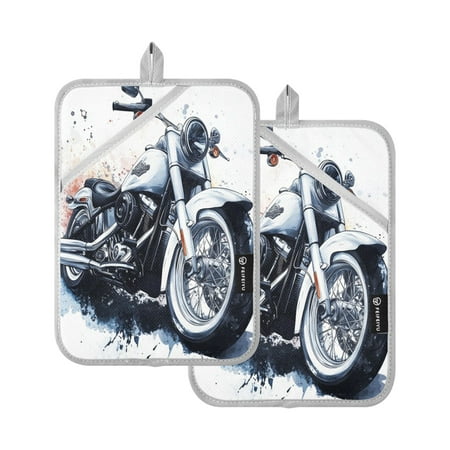 

WOBOGO White Harley Motorcycle Oven Mitts 2 Piece Heat Resistant 338 Degrees F Square Insulation Pads for A Wide Range of Cooking Occasions