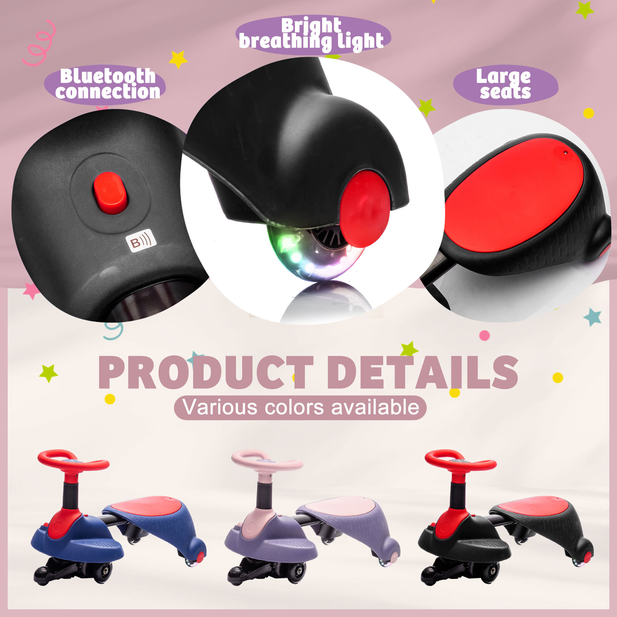 6V Kids Ride On Wiggle Car, Ride on Toys with Flashing & Shock Absorbing PU Wheels, Provide a Speed of 3.11MPH for Kids Aged 3+, Red